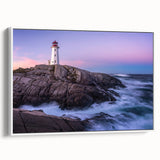 Framed canvas of vintage poster art featuring a colorful Nova Scotia scenery, ideal for living room decor.