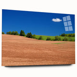 Acrylic print of a large abstract wall art depicting Prince Edward, Canada scenery in muted earth tones.