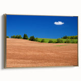 Framed canvas depicting a vintage-style landscape of Prince Edward Island in muted earth tones, ideal for bedroom wall art.