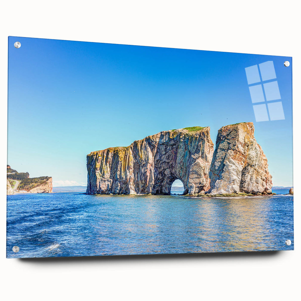 Acrylic print of a serene Quebec landscape, featuring muted earth tones, ideal for dining room decor.
