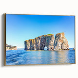 Framed canvas featuring a vintage-style landscape painting of Quebec, with muted earth tones, ideal for bedroom wall art.