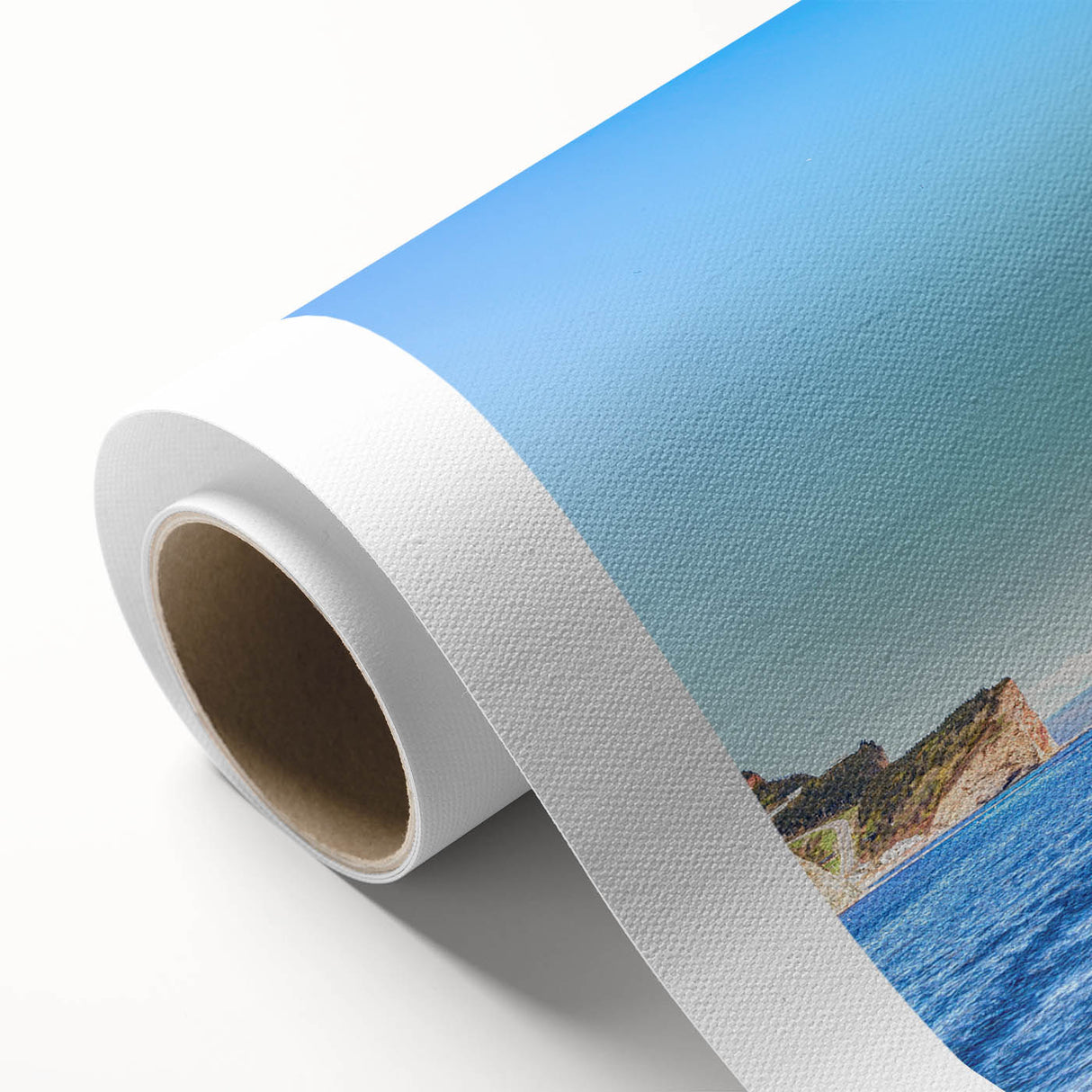Art Deco style poster of Quebec scenery on rolled canvas, featuring muted earth tones, ideal for nursery wall art.