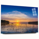 Large abstract wall art depicting a serene Saskatchewan landscape in muted earth tones on acrylic glass.