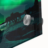 Large abstract wall art depicting a Yukon scenery in muted earth tones on acrylic glass, ideal for dining room ambiance.