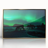 Mid-century modernist style large art print of Yukon scenery in gold frame, ideal for nursery wall art.