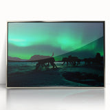 Mid-century modernist art depicting Yukon scenery in muted earth tones on a framed acrylic panel.