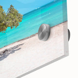 Large abstract wall art of Caribbean Aruba scenery in vibrant blue and green hues on acrylic glass.