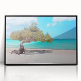 Large abstract wall art depicting the Caribbean Aruba scenery in mid-century modernist style.