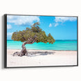 Black and white framed canvas of a vintage Aruba landscape, ideal for bedroom wall art.
