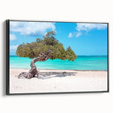 Black and white framed canvas of a vintage Aruba landscape, ideal for bedroom wall art.