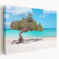 Large canvas print of a Caribbean beach scene in vibrant blue and turquoise tones, suitable for kitchen wall art.