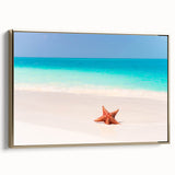 Framed canvas depicting a serene Bahamas landscape with golden hues, ideal for bedroom wall art.