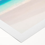 Art deco poster of a Caribbean scenery in pastel shades on rolled canvas, suitable for dining room wall art.