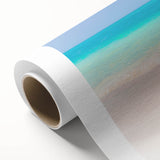 Art Deco style poster of Caribbean scenery on rolled canvas, featuring vibrant ocean and sky colors.