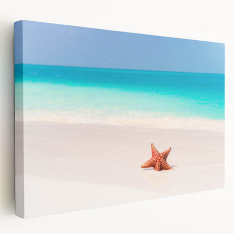 Large art print of Caribbean scenery on stretched canvas, featuring vivid blue and green tones, ideal for kitchen wall art.