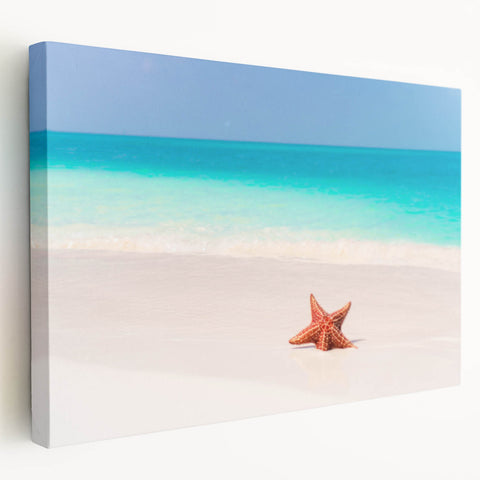 Large art print of Caribbean scenery on stretched canvas, featuring vivid blue and green tones, ideal for kitchen wall art.