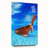 Large abstract wall art of a Caribbean seascape in vibrant blue and turquoise tones on acrylic glass.