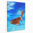 Caribbean beach scene on stretched canvas with vivid blue and green tones, suitable for kitchen wall art.
