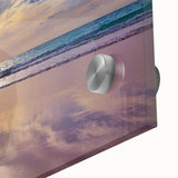 Large abstract wall art depicting Caribbean scenery in vibrant blues and greens on acrylic glass.