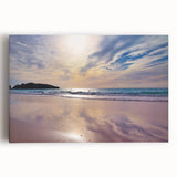 Black and white stretched canvas featuring a serene Caribbean beach scene, ideal for kitchen wall art or bedroom ambiance.
