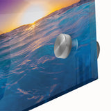 Large abstract wall art depicting a Caribbean seascape in vibrant blue and turquoise, acrylic glass.