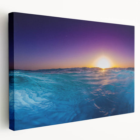 Large art print of a Caribbean scenery on stretched canvas, featuring vivid blue ocean and sky, ideal for kitchen wall art.
