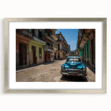 Extra large abstract art print of a Caribbean scene in textured silver frame, ideal for living room decor.