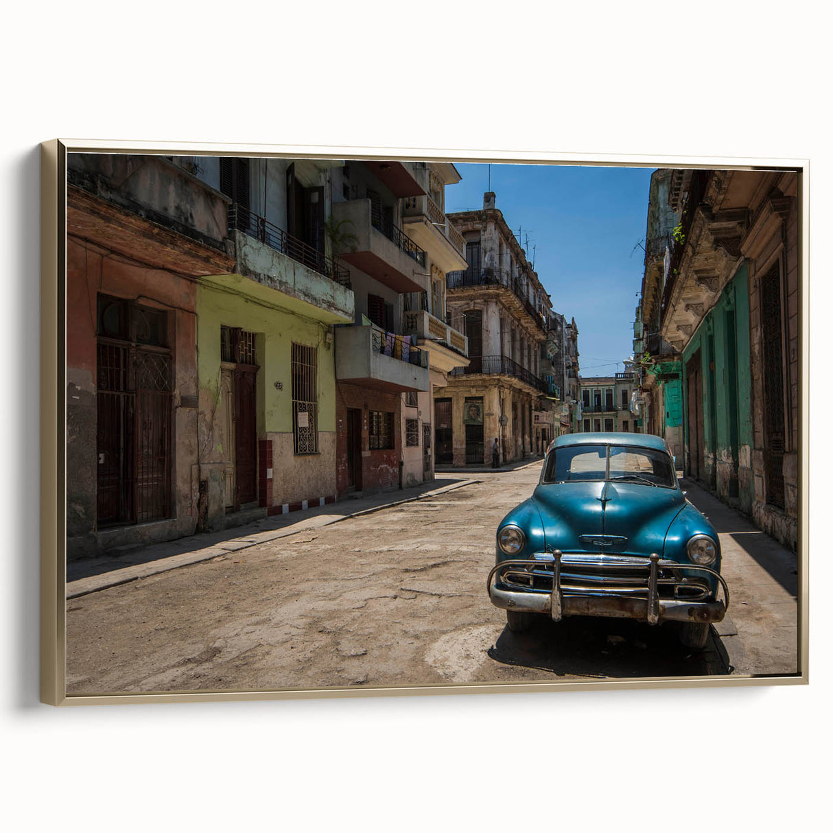 Vintage poster art of a Caribbean scenery on framed canvas, with vibrant colors, ideal for living room decor.