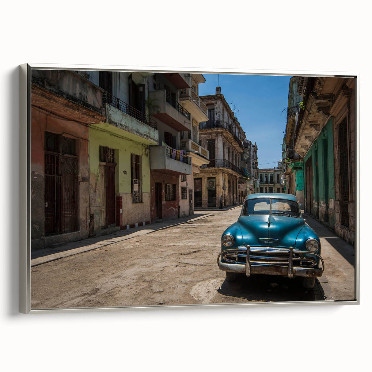 Framed canvas depicting a vintage-style Caribbean landscape in muted black and gray tones, ideal for bedroom wall decor.