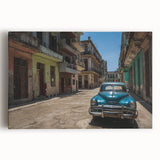 Black and white stretched canvas of a Caribbean street scene, ideal for kitchen wall art or bedroom ambiance.