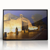 Large abstract wall art featuring a Caribbean seascape in vibrant blue and teal tones, framed in black acrylic.