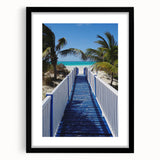 Extra large canvas print of a colorful, abstract Caribbean scenery in muted pastel shades, ideal for living room decor.