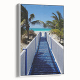 Vintage poster art featuring a Caribbean Martinique scenery on a framed canvas, with vibrant colors.