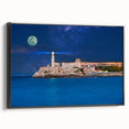 Black and white framed canvas of a vintage Puerto Rican landscape, ideal for bedroom wall art.