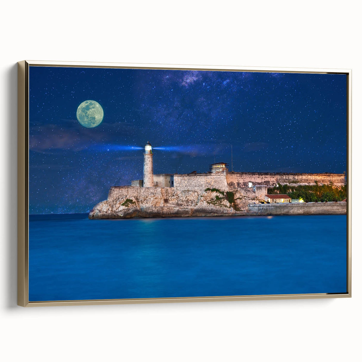 Framed canvas wall art depicting a vintage-style Puerto Rican landscape in muted gold and black tones.