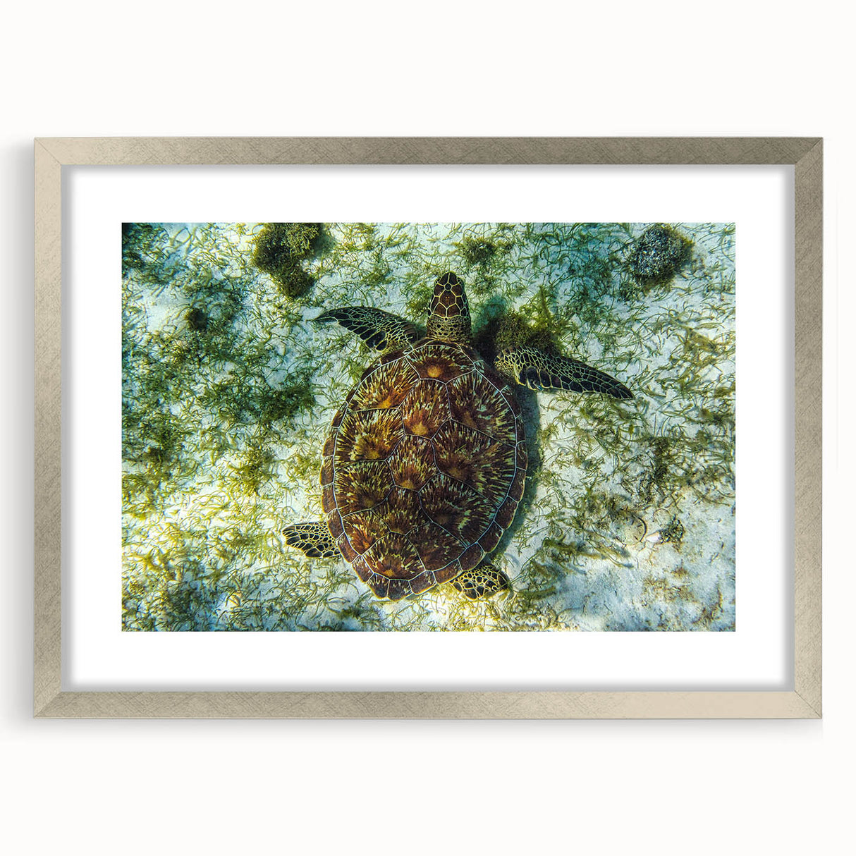 Extra large Caribbean scenery abstract art print in textured style, with silver frame, ideal for living room decor.