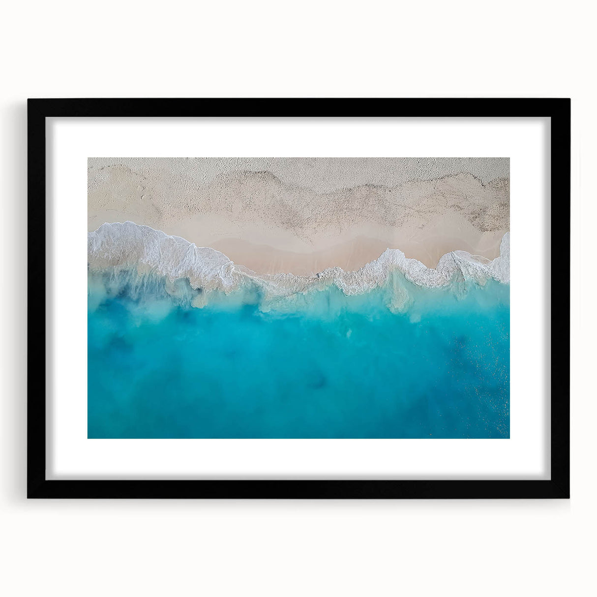 Extra large abstract art print featuring vibrant Caribbean-inspired colors on a textured canvas, framed in black.