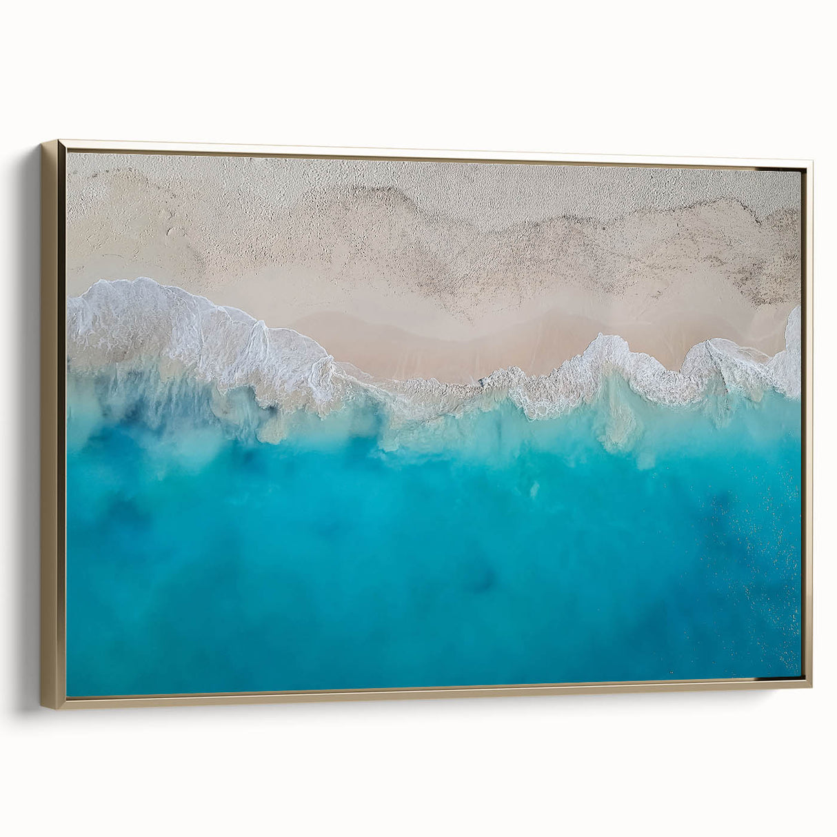 Framed canvas featuring a vintage-style landscape of Caribbean Turks scenery in muted gold and black tones.
