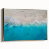 Framed canvas featuring a vintage-style landscape of Caribbean Turks scenery in muted gold and black tones.