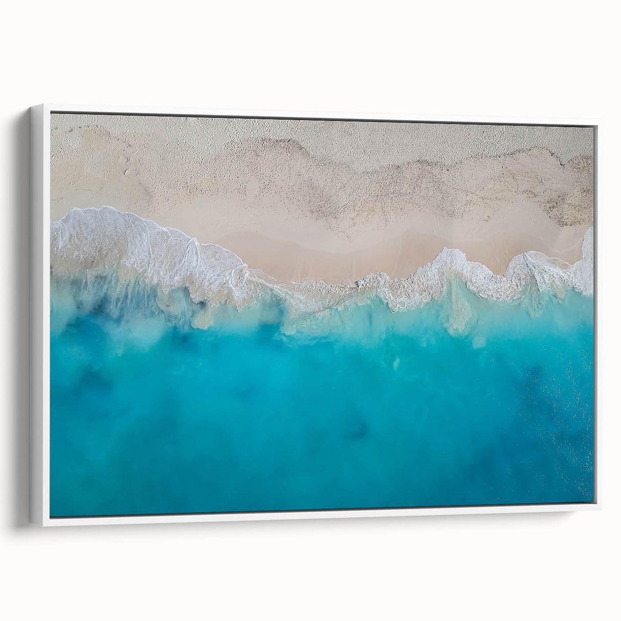 Vintage poster art of a Caribbean scene on a framed canvas, featuring vibrant colors, ideal for living room decor.