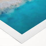 Art deco poster of a Caribbean scenery in pastel shades on a rolled canvas, suitable for dining room wall art.