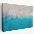 Large stretched canvas depicting a Caribbean beach scene in vibrant blue and turquoise tones, suitable for kitchen wall art.