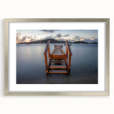 Extra large textured abstract art print of Caribbean Virgin Islands in muted blue and green tones, framed with a silver mat.