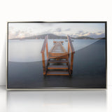 Framed acrylic print of the Caribbean Virgin Islands in muted blue and green tones, ideal for modern art wall decor.