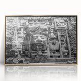 Mid-century modernist style acrylic print of a Central American scenery, framed in gold, suitable for modern art wall decor.