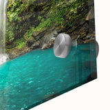 Large abstract wall art depicting a Costa Rican landscape in mid-century modernist style on acrylic glass.