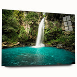 Large abstract wall art depicting a lush Costa Rican landscape on acrylic glass, suitable for bedroom or dining room decor.