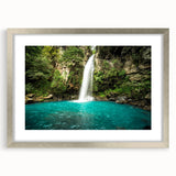 Textured abstract art print of a Costa Rican landscape in muted earth tones, framed in silver, ideal for bedroom art.