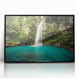 Large abstract wall art depicting a vibrant Costa Rican landscape in mid-century modernist style, framed in black acrylic.