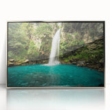 Mid-century modernist art depicting a Costa Rican landscape in muted green and blue tones.